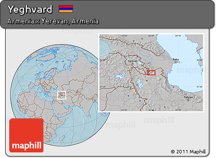 Gray Location Map of Yeghvard, hill shading