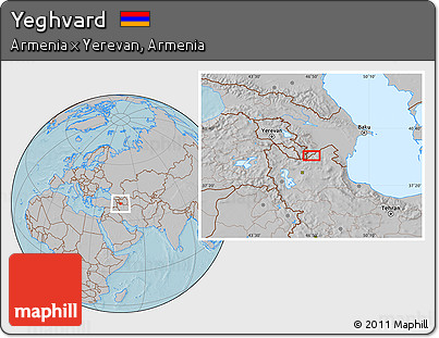 Gray Location Map of Yeghvard, hill shading