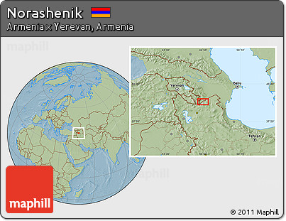 Savanna Style Location Map of Norashenik, hill shading