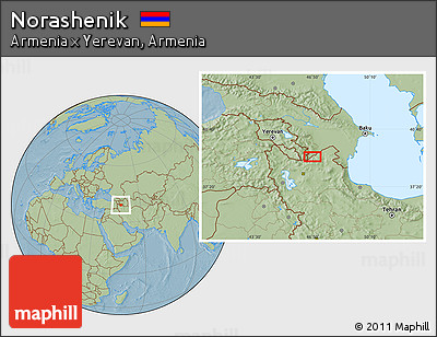 Savanna Style Location Map of Norashenik, hill shading