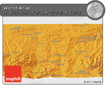 Political 3D Map of the Area around 39° 3' 25" N, 47° 40' 29" E