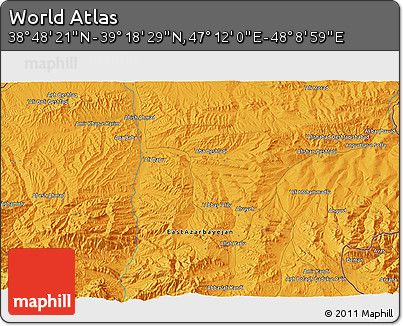 Political 3D Map of the Area around 39° 3' 25" N, 47° 40' 29" E
