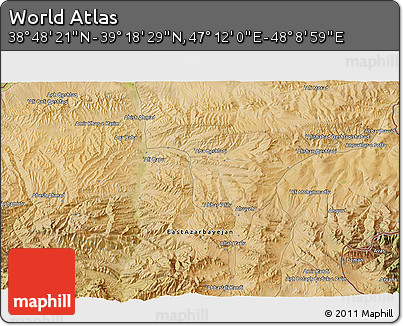 Satellite 3D Map of the Area around 39° 3' 25" N, 47° 40' 29" E