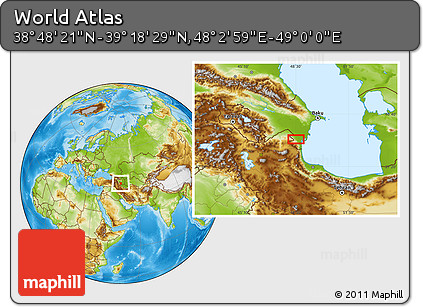 Physical Location Map of the Area around 39° 3' 25" N, 48° 31' 29" E