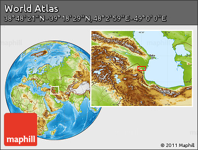 Physical Location Map of the Area around 39° 3' 25" N, 48° 31' 29" E