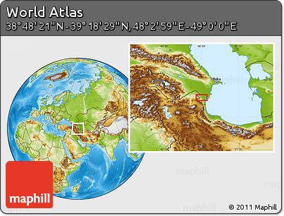 Physical Location Map of the Area around 39° 3' 25" N, 48° 31' 29" E