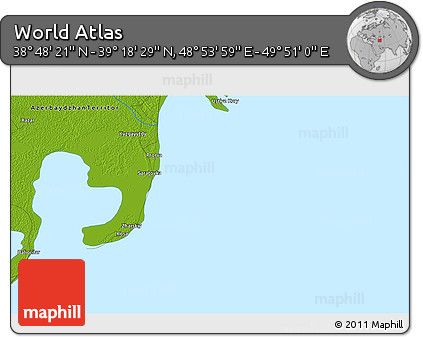 Physical 3D Map of the Area around 39° 3' 25" N, 49° 22' 30" E