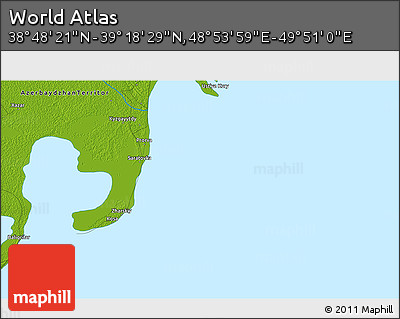 Physical 3D Map of the Area around 39° 3' 25" N, 49° 22' 30" E