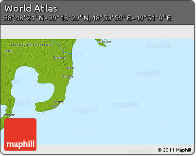 Physical 3D Map of the Area around 39° 3' 25" N, 49° 22' 30" E