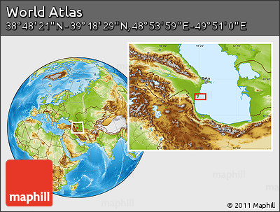 Physical Location Map of the Area around 39° 3' 25" N, 49° 22' 30" E