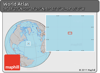 Gray Location Map of the Area around 39° 3' 25" N, 49° 13' 30" W