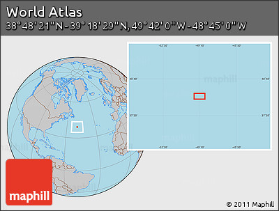 Gray Location Map of the Area around 39° 3' 25" N, 49° 13' 30" W