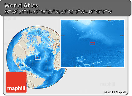 Shaded Relief Location Map of the Area around 39° 3' 25" N, 49° 13' 30" W