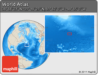 Shaded Relief Location Map of the Area around 39° 3' 25" N, 49° 13' 30" W