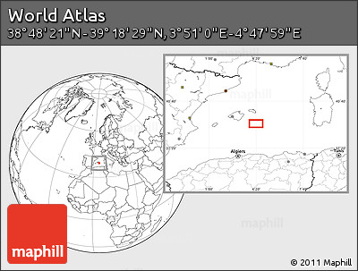 Blank Location Map of the Area around 39° 3' 25" N, 4° 19' 30" E