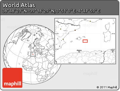 Blank Location Map of the Area around 39° 3' 25" N, 4° 19' 30" E