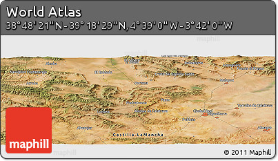 Satellite Panoramic Map of the Area around 39° 3' 25" N, 4° 10' 30" W