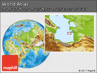 Physical Location Map of the Area around 39° 3' 25" N, 52° 46' 29" E