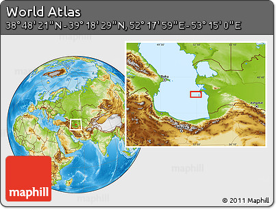Physical Location Map of the Area around 39° 3' 25" N, 52° 46' 29" E