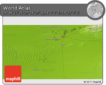Physical 3D Map of the Area around 39° 3' 25" N, 54° 28' 30" E