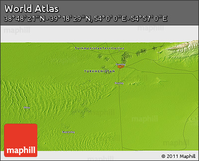 Physical 3D Map of the Area around 39° 3' 25" N, 54° 28' 30" E