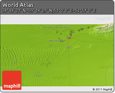 Physical 3D Map of the Area around 39° 3' 25" N, 54° 28' 30" E