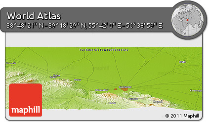 Physical Panoramic Map of the Area around 39° 3' 25" N, 56° 10' 29" E
