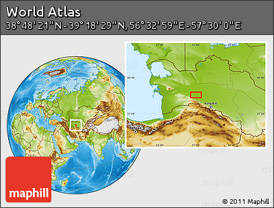 Physical Location Map of the Area around 39° 3' 25" N, 57° 1' 29" E
