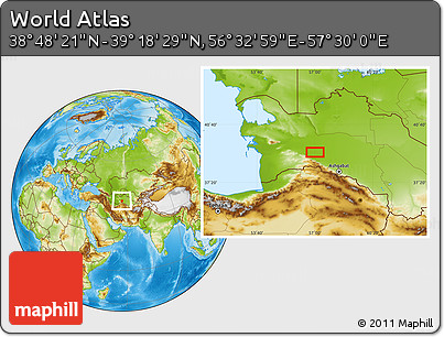 Physical Location Map of the Area around 39° 3' 25" N, 57° 1' 29" E