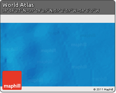 Physical 3D Map of the Area around 39° 3' 25" N, 58° 34' 30" W