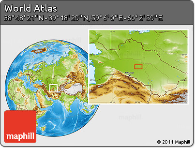 Physical Location Map of the Area around 39° 3' 25" N, 59° 34' 30" E