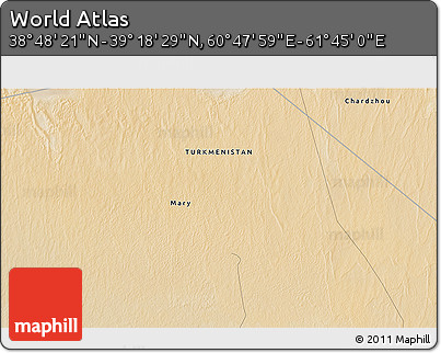 Satellite 3D Map of the Area around 39° 3' 25" N, 61° 16' 29" E