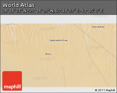 Satellite 3D Map of the Area around 39° 3' 25" N, 61° 16' 29" E