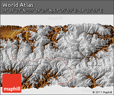 Physical 3D Map of the Area around 39° 3' 25" N, 68° 4' 29" E