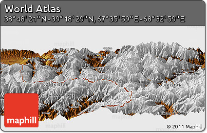 Physical Panoramic Map of the Area around 39° 3' 25" N, 68° 4' 29" E