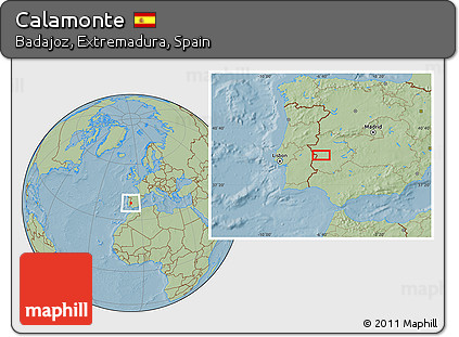 Savanna Style Location Map of Calamonte, hill shading
