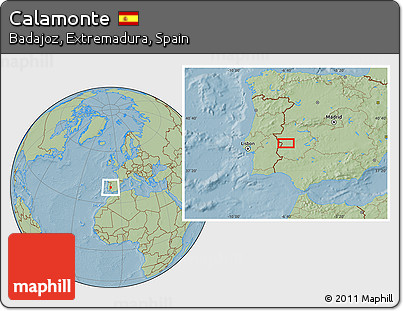 Savanna Style Location Map of Calamonte, hill shading