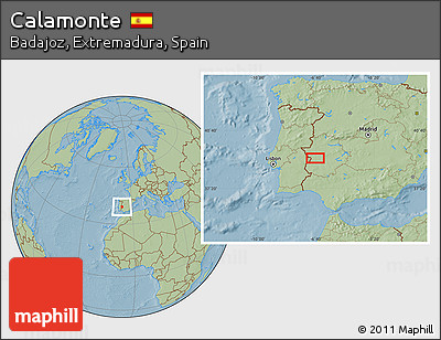 Savanna Style Location Map of Calamonte, hill shading