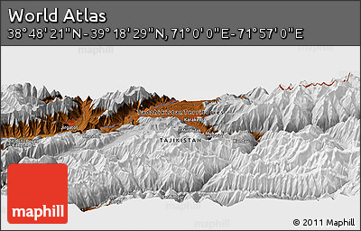 Physical Panoramic Map of the Area around 39° 3' 25" N, 71° 28' 29" E