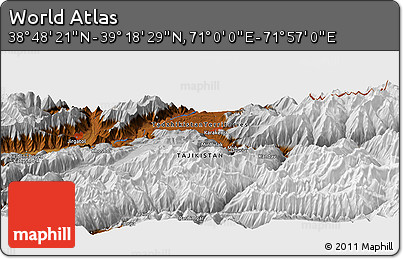 Physical Panoramic Map of the Area around 39° 3' 25" N, 71° 28' 29" E
