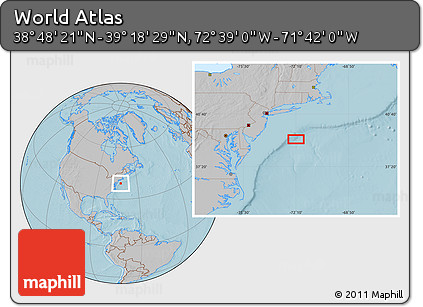 Gray Location Map of the Area around 39° 3' 25" N, 72° 10' 30" W, hill shading