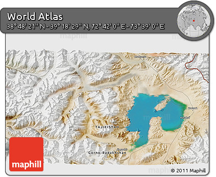 Satellite 3D Map of the Area around 39° 3' 25" N, 73° 10' 30" E