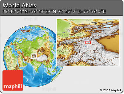 Physical Location Map of the Area around 39° 3' 25" N, 73° 10' 30" E