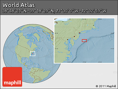 Savanna Style Location Map of the Area around 39° 3' 25" N, 73° 1' 30" W, hill shading