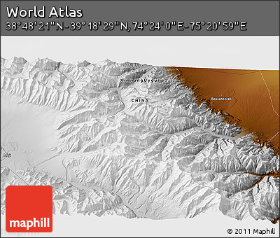 Physical 3D Map of the Area around 39° 3' 25" N, 74° 52' 30" E