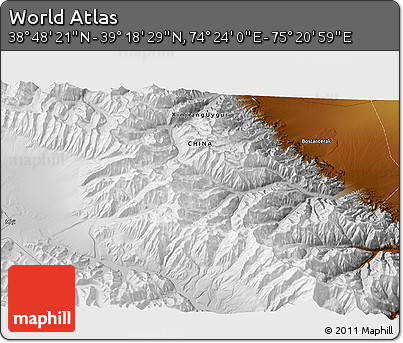 Physical 3D Map of the Area around 39° 3' 25" N, 74° 52' 30" E