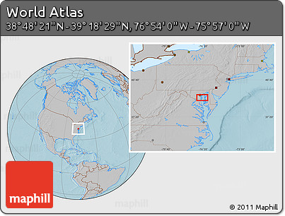 Gray Location Map of the Area around 39° 3' 25" N, 76° 25' 30" W, hill shading