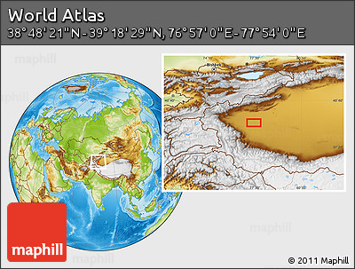 Physical Location Map of the Area around 39° 3' 25" N, 77° 25' 30" E