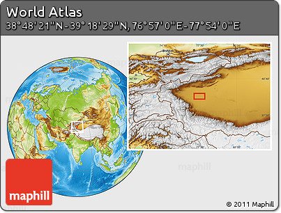 Physical Location Map of the Area around 39° 3' 25" N, 77° 25' 30" E