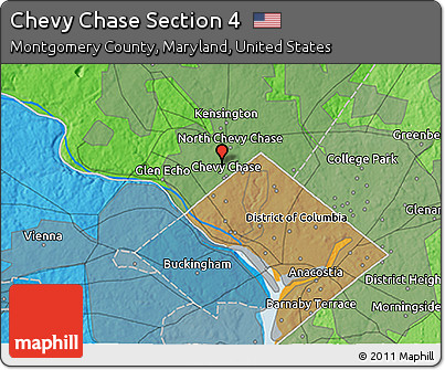 Political 3D Map of Chevy Chase Section 4